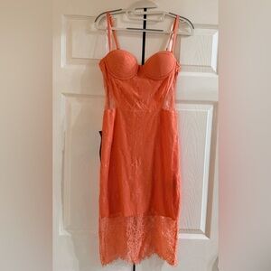 bebe Lace Corset Bustier Midi Dress Coral Pink NWT Size 6 Sold Out